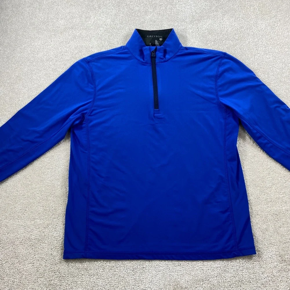 Greyson Quarter Zip Pullover Mens Small Blue Golf Performance Logo Mock Neck